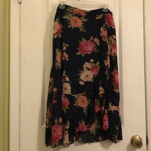 Navy floral midi skirt